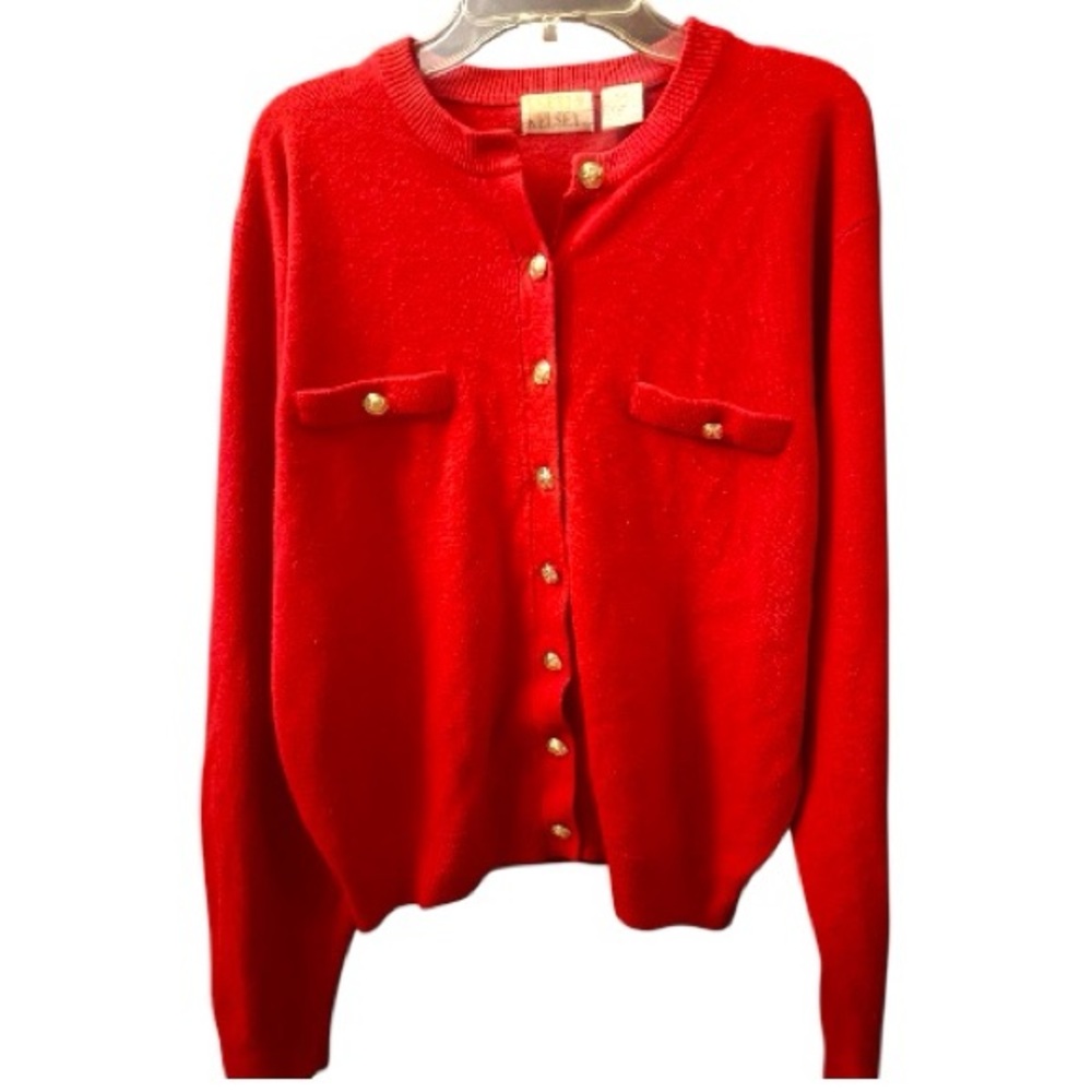 Elegant Vintage Red Cardigan with Gold Accents